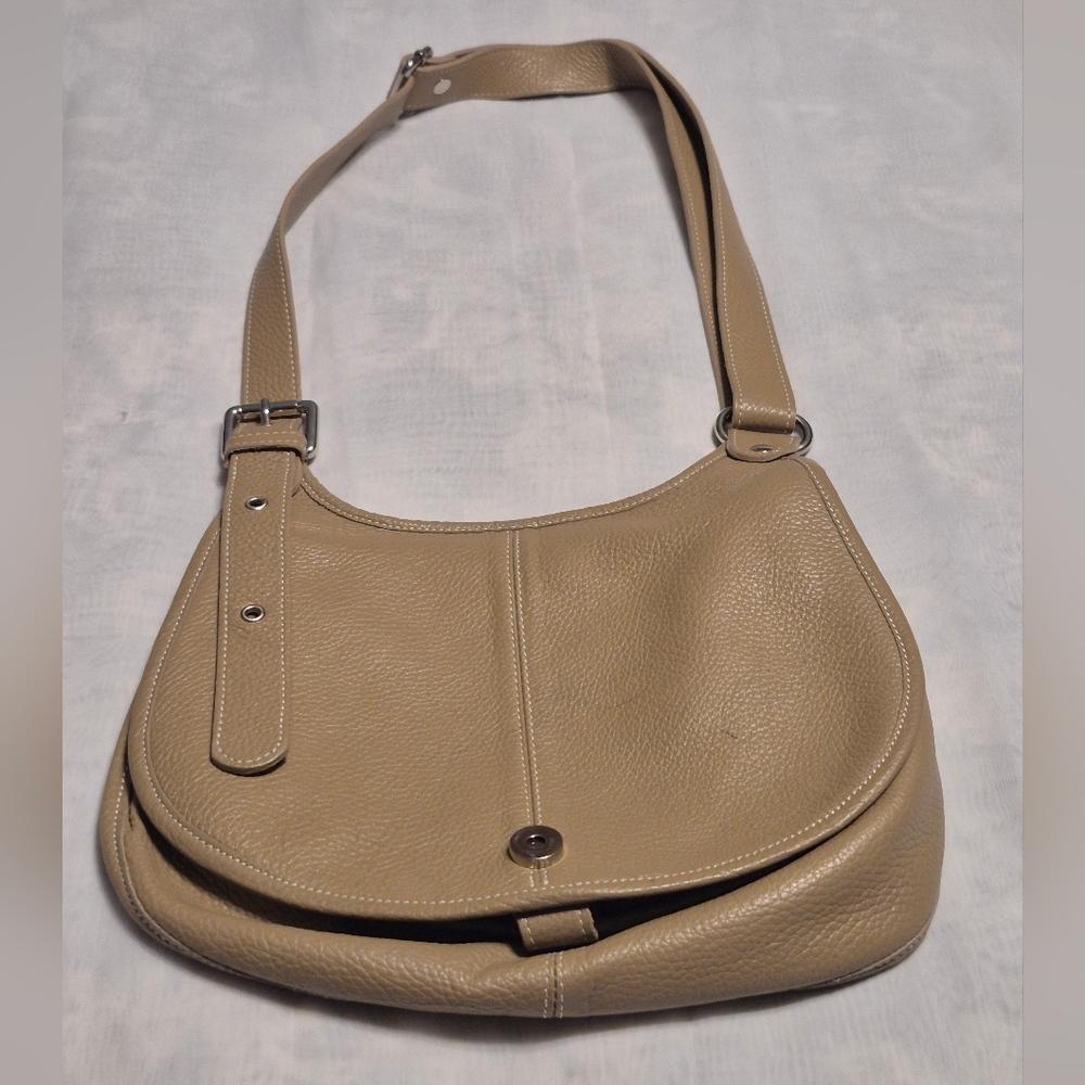 Beige Leather Shoulder Bag - Classic Women’s Crossbody